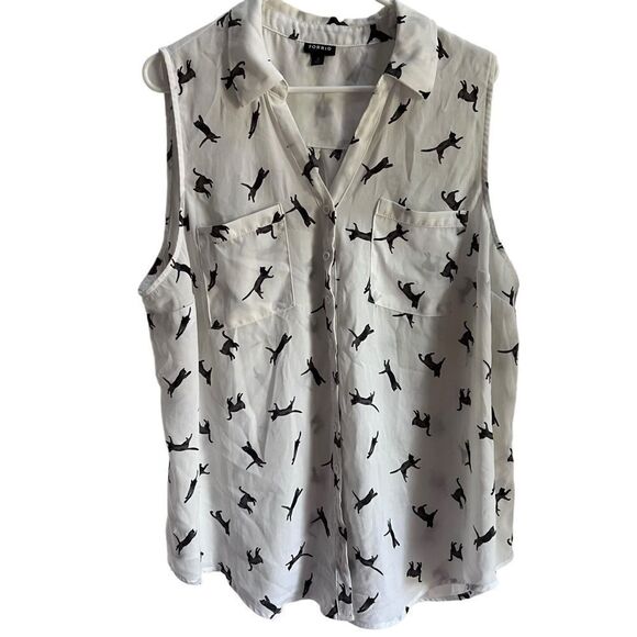 Torrid white with black cats Harper Georgette sleeveless 2 - Picture 3 of 7